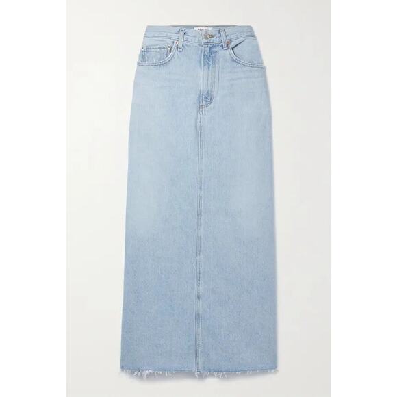 AGOLDE  Net Sustain Hilla Frayed Organic Cotton Maxi Skirt - 28 Light Denim - Picture 1 of 4